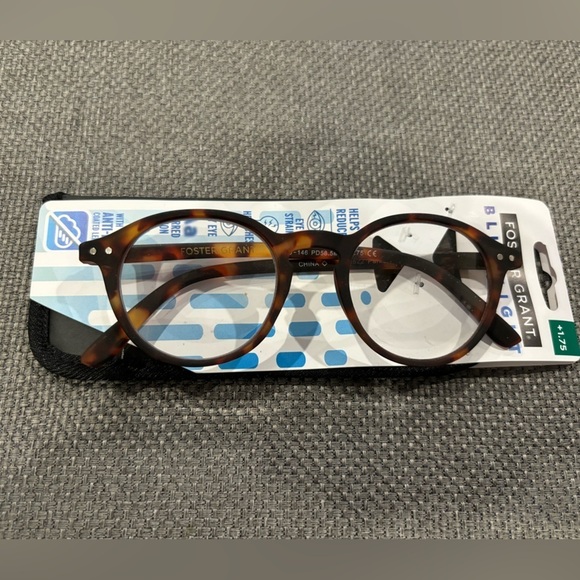 FOSTER GRANT blue light readers round brown tortoise pattern w/case. NEW. +1.75 - Picture 1 of 6